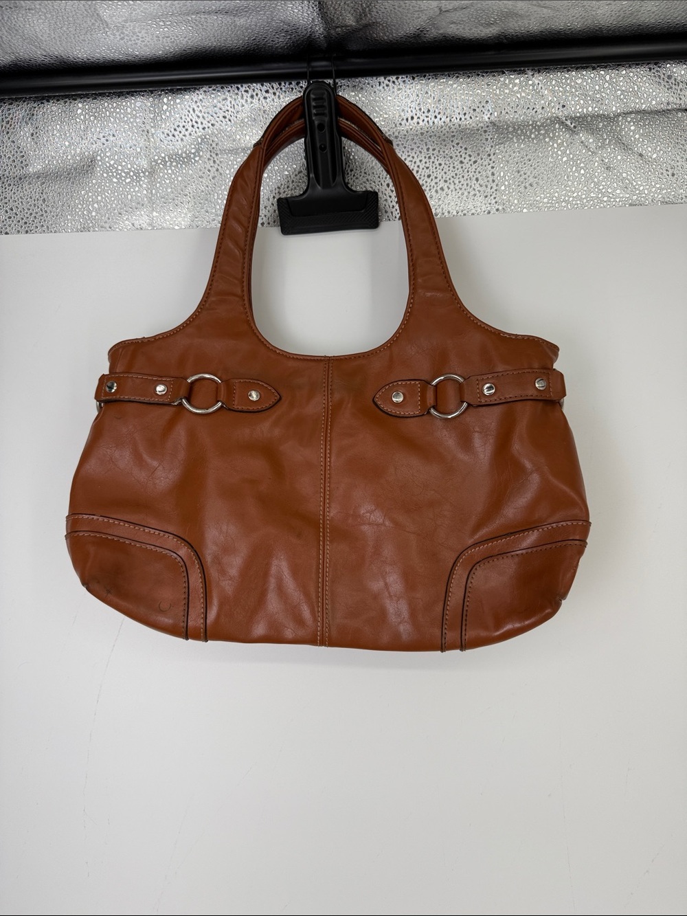Vtg Y2K Nine West Brown Leather Tote Handbag